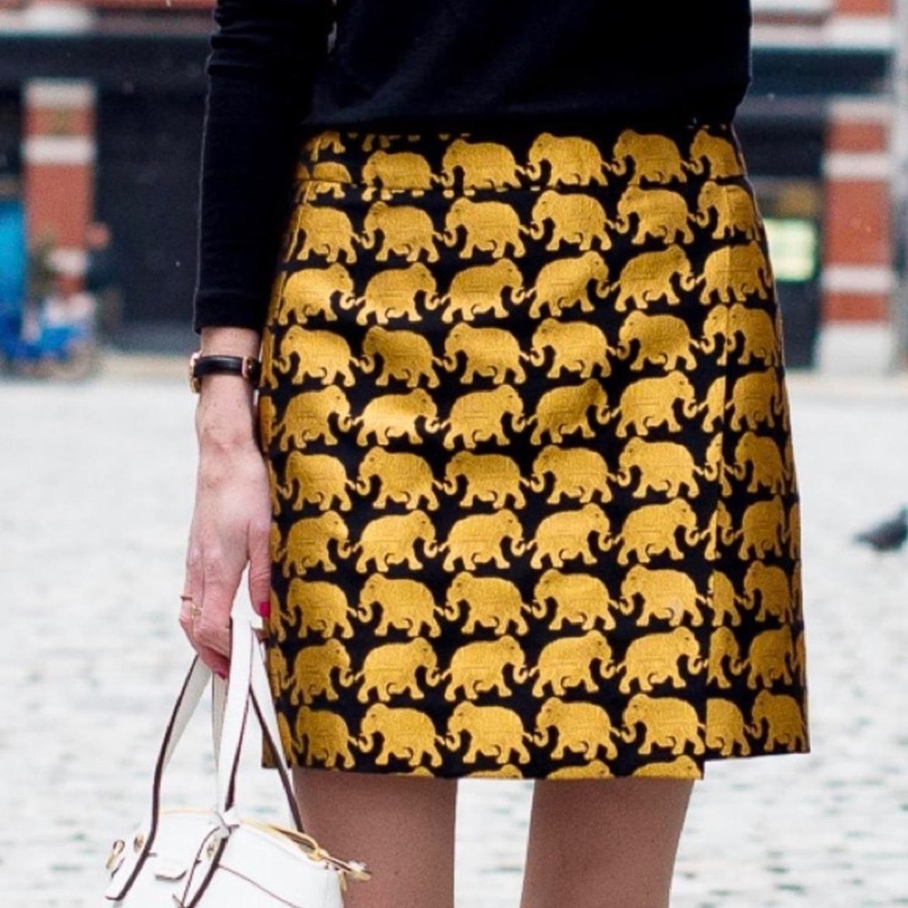 J.Crew "Origami" Mini Skirt in a black and gold metallic jacquard